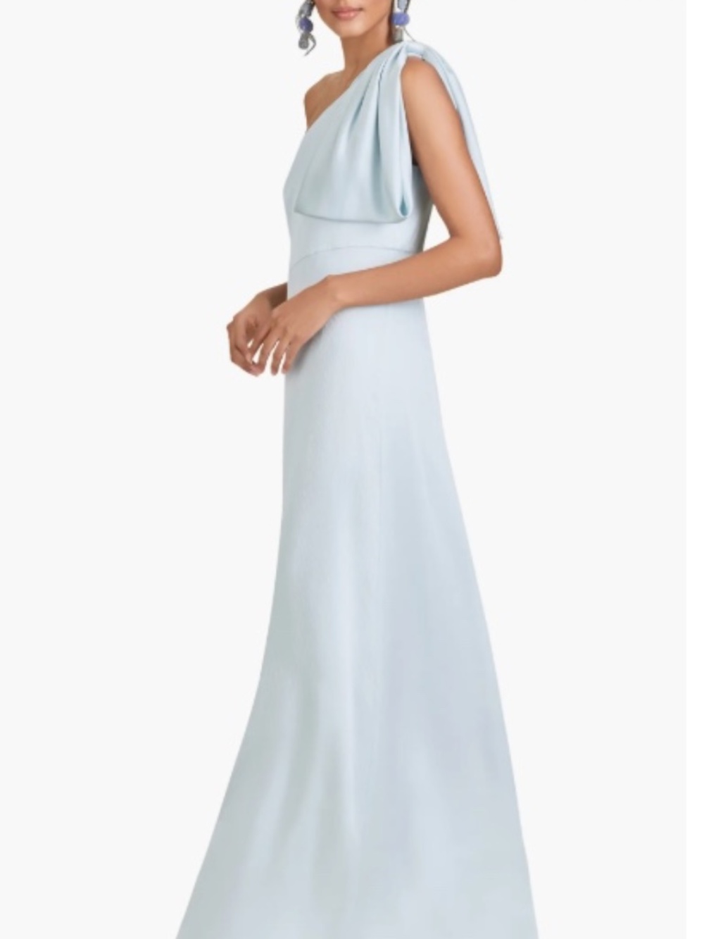 Sachin & Babi Chelsea Big Bow One-Shoulder Gown Maxi Party Dress Ice Blue 12